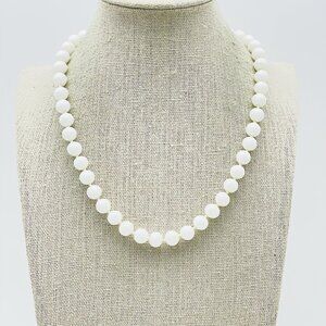 Signed MONET Necklace White Beaded Gold Tone Classic Vintage